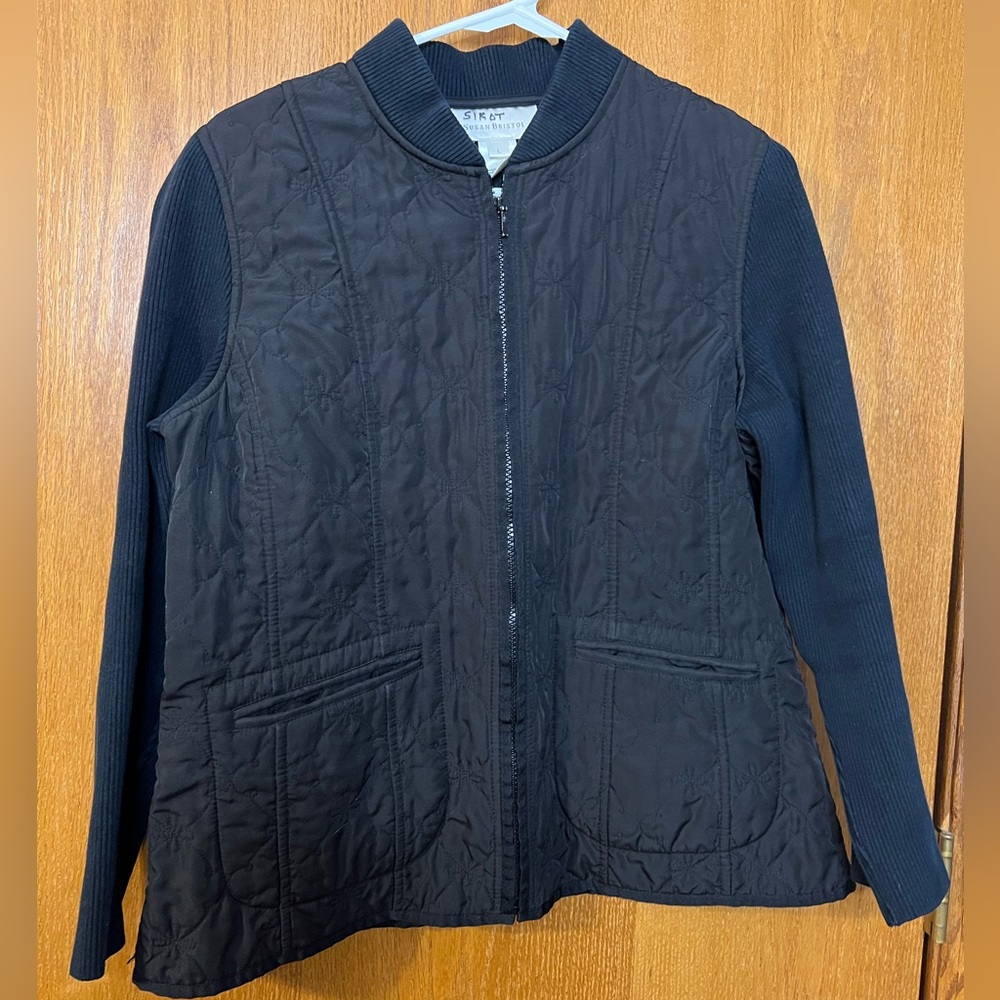 Susan Bristol multi media jacket black‎ large Zipper pockets embroidered design